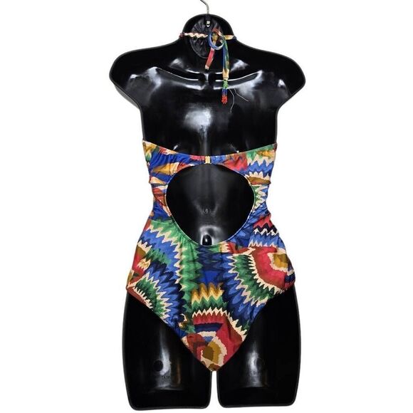 FARM Rio Women’s Size XL Chevron Toucans Halter Neck One-Piece Swimsuit New - Picture 6 of 12